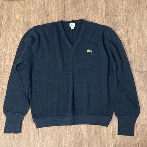 IZOD Lacoste VINTAGE Navy Mens XL Sweater Caridgan Alligator Button Front Tennis